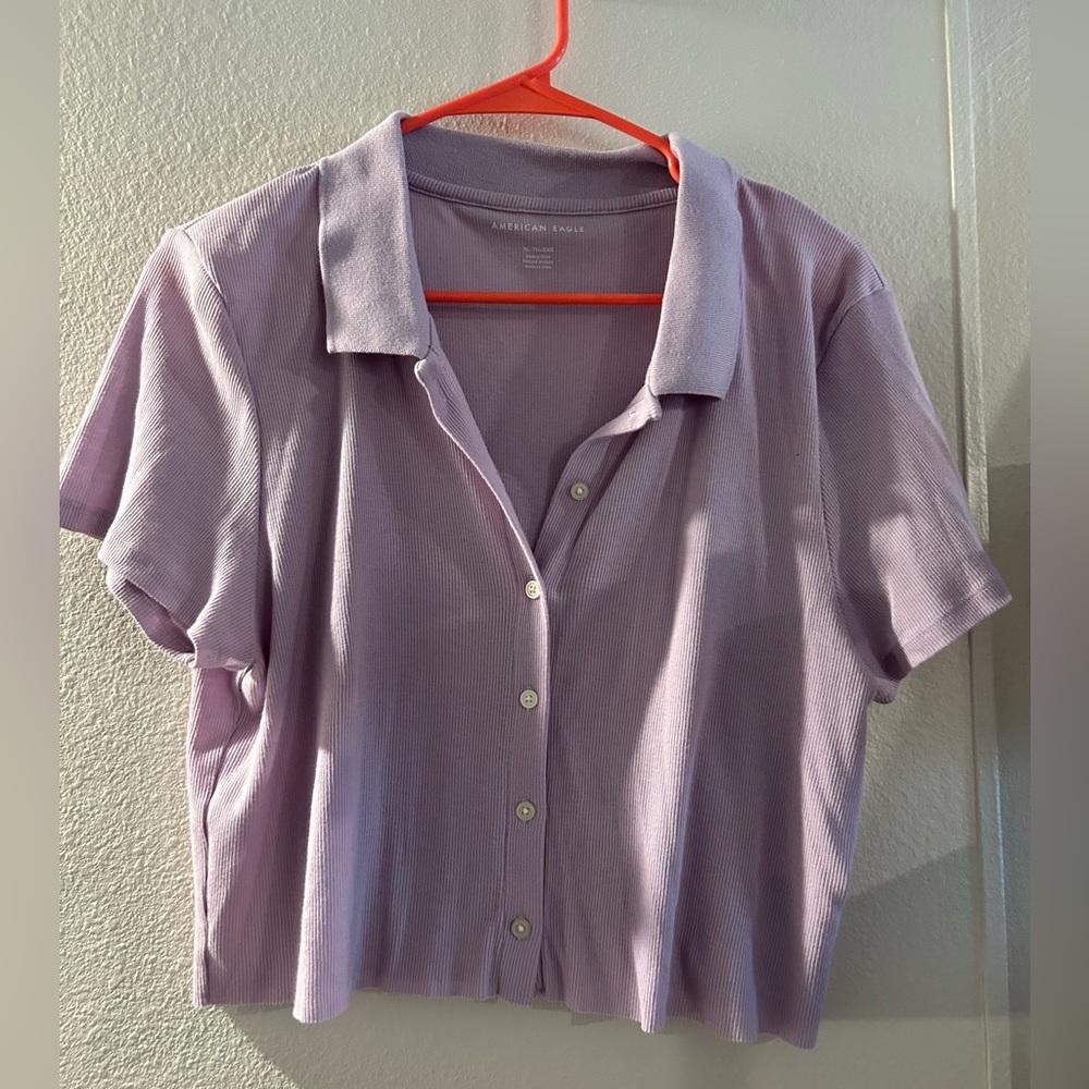 American Eagle preppy cropped button down polo